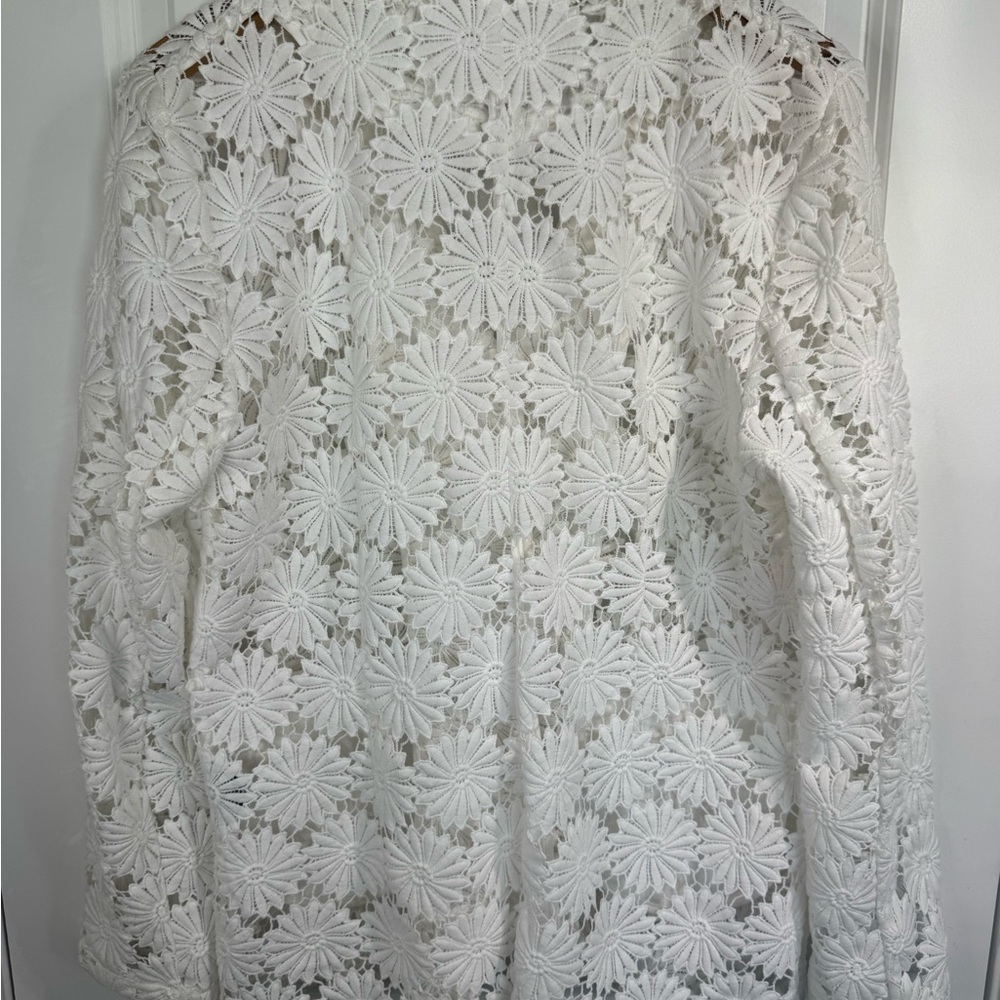berek White Daisy Lace Blazer Floral Textured Button Front Large - Picture 9 of 13